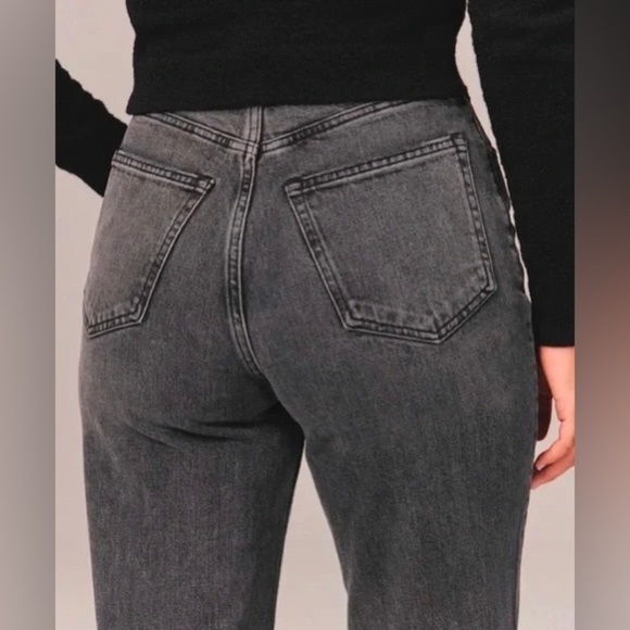A&F Curve Love 90s Ultra High Rise Straight Jeans Split Hem Dark Grey 26/2 S - Picture 6 of 11